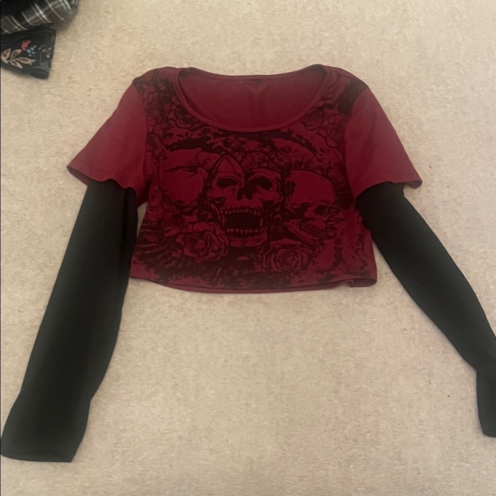 Women's Red and Black Long Sleeve Top